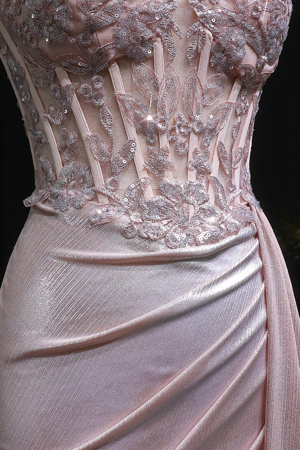 Blush Pink Satin Strapless Sweetheart Sheath Prom Dress SH128 Sheer Fairy