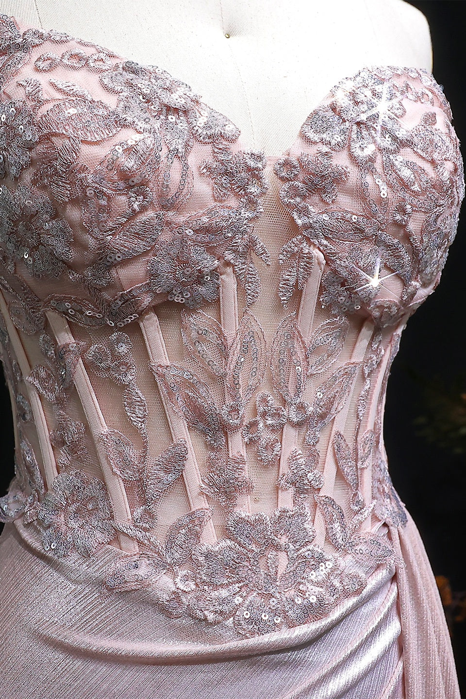 Blush Pink Satin Strapless Sweetheart Sheath Prom Dress SH128 Sheer Fairy