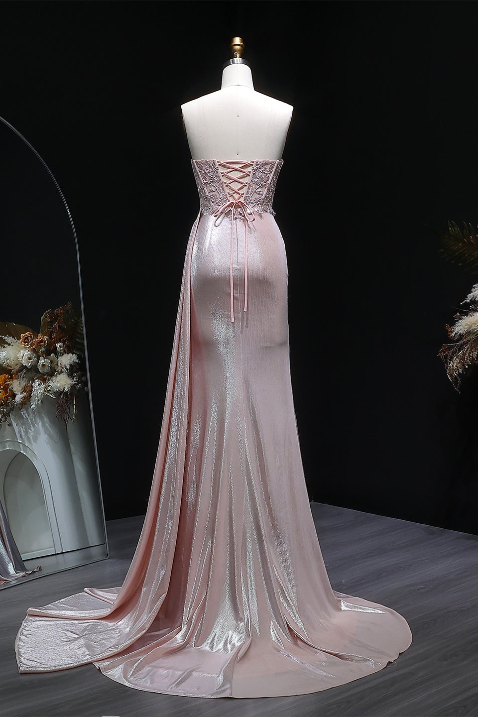 Blush Pink Satin Strapless Sweetheart Sheath Prom Dress SH128 Sheer Fairy