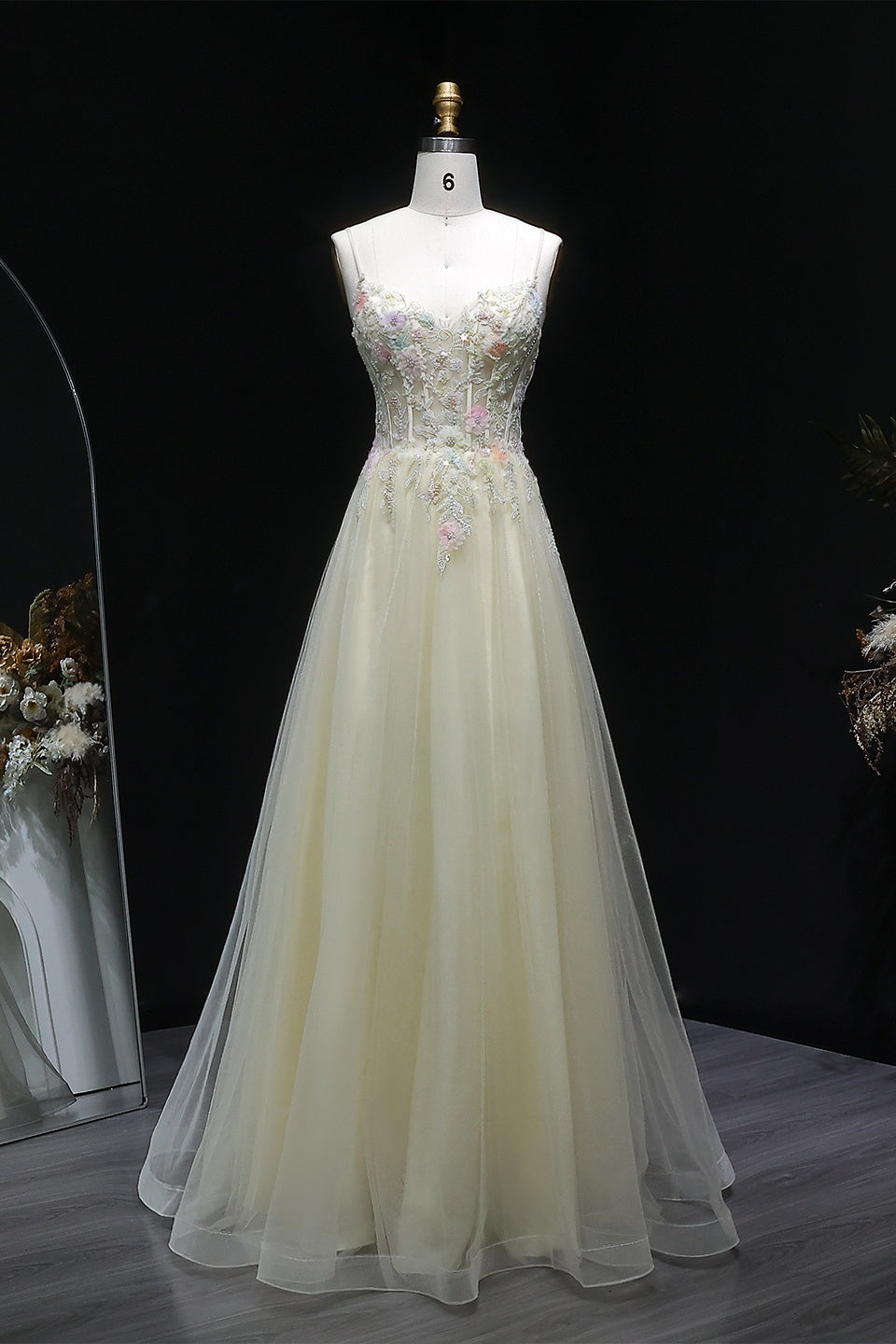 Modest Yellow Ivory Tulle Sweetheart A-Line Prom Dress SH131 Sheer Fairy