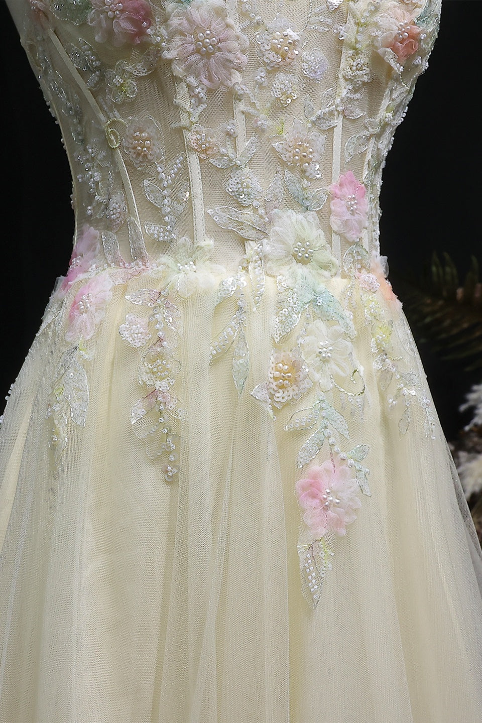 Modest Yellow Ivory Tulle Sweetheart A-Line Prom Dress SH131 Sheer Fairy