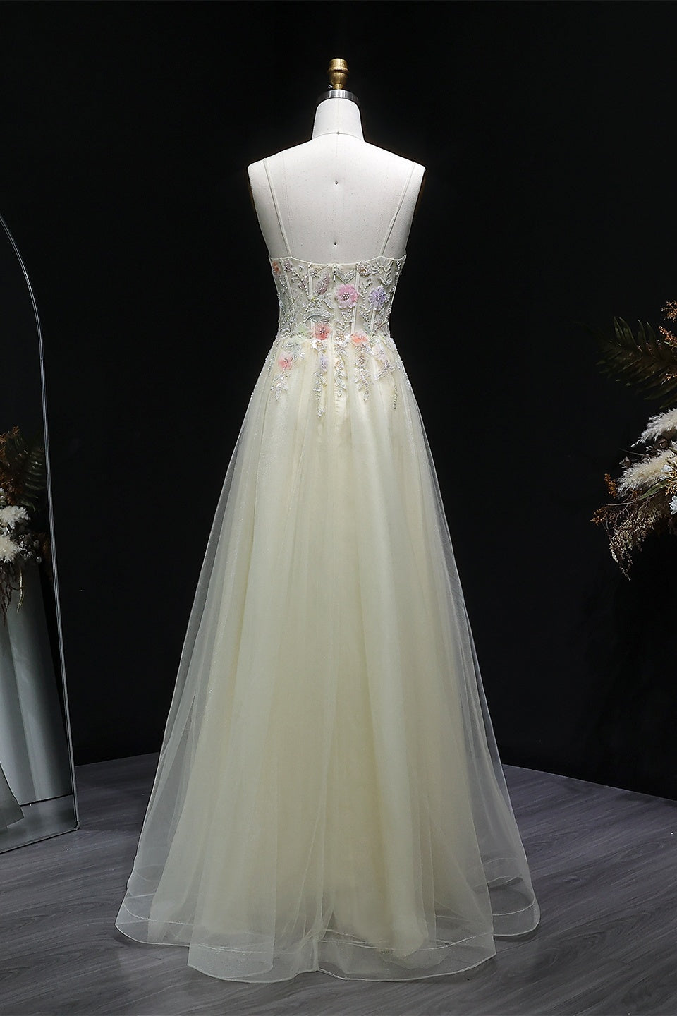 Modest Yellow Ivory Tulle Sweetheart A-Line Prom Dress SH131 Sheer Fairy