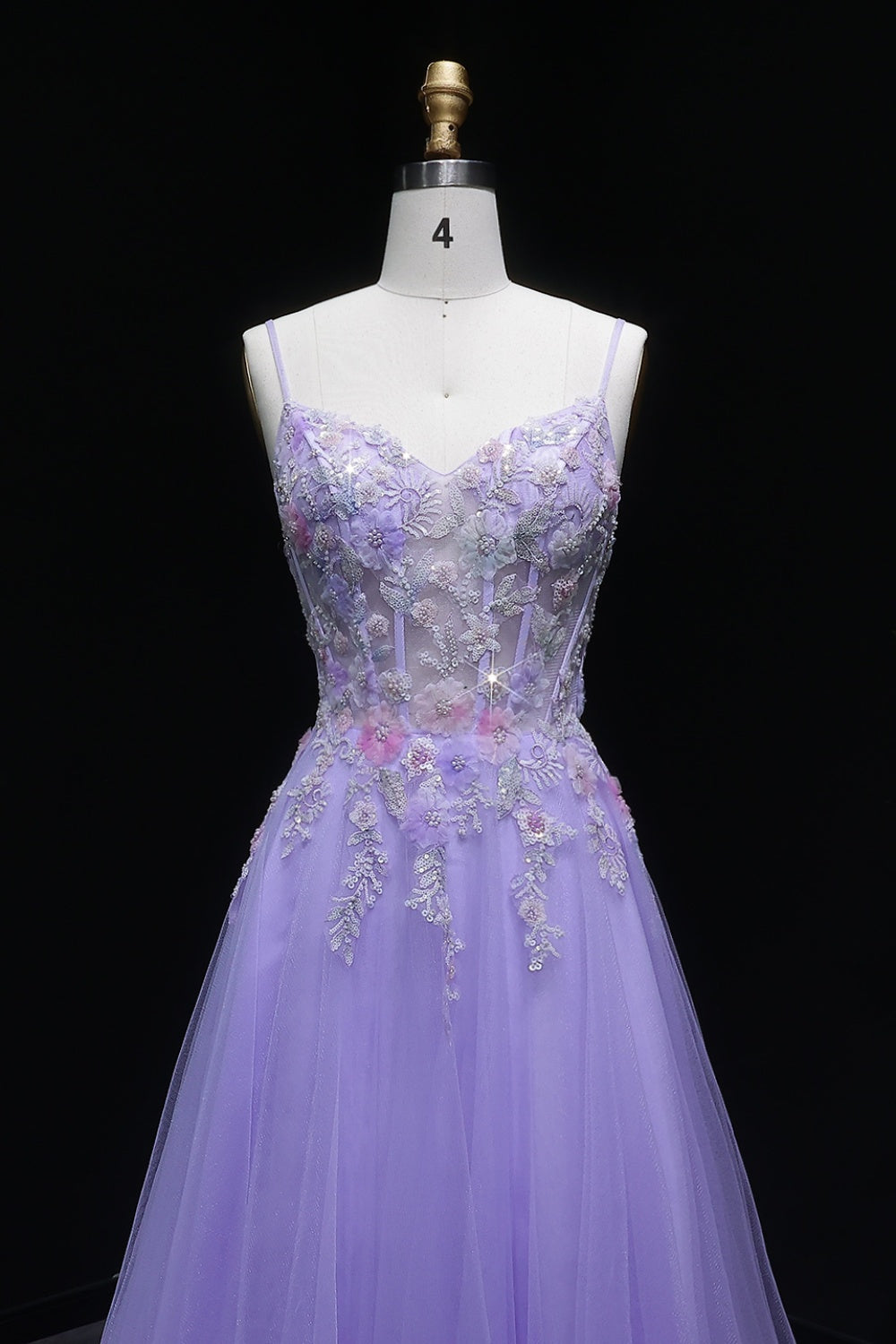 Lavender Tulle A-Line Spaghetti Strap Prom Dress with 3D Floral SH144 Sheer Fairy
