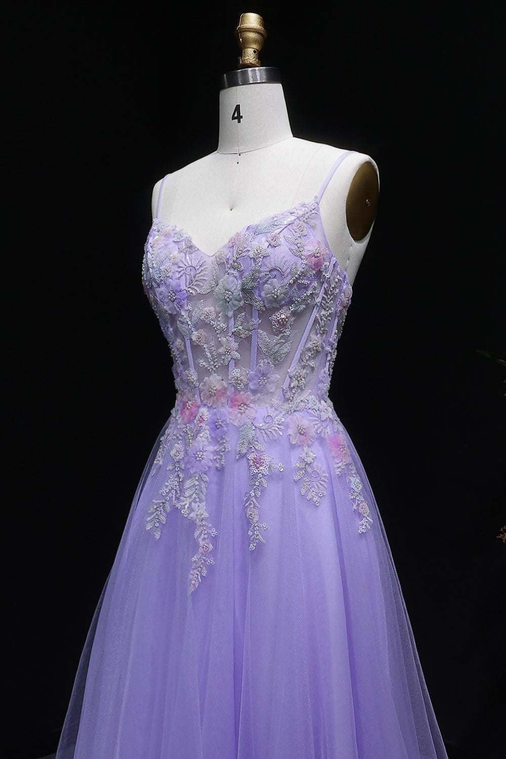 Lavender Tulle A-Line Spaghetti Strap Prom Dress with 3D Floral SH144 Sheer Fairy