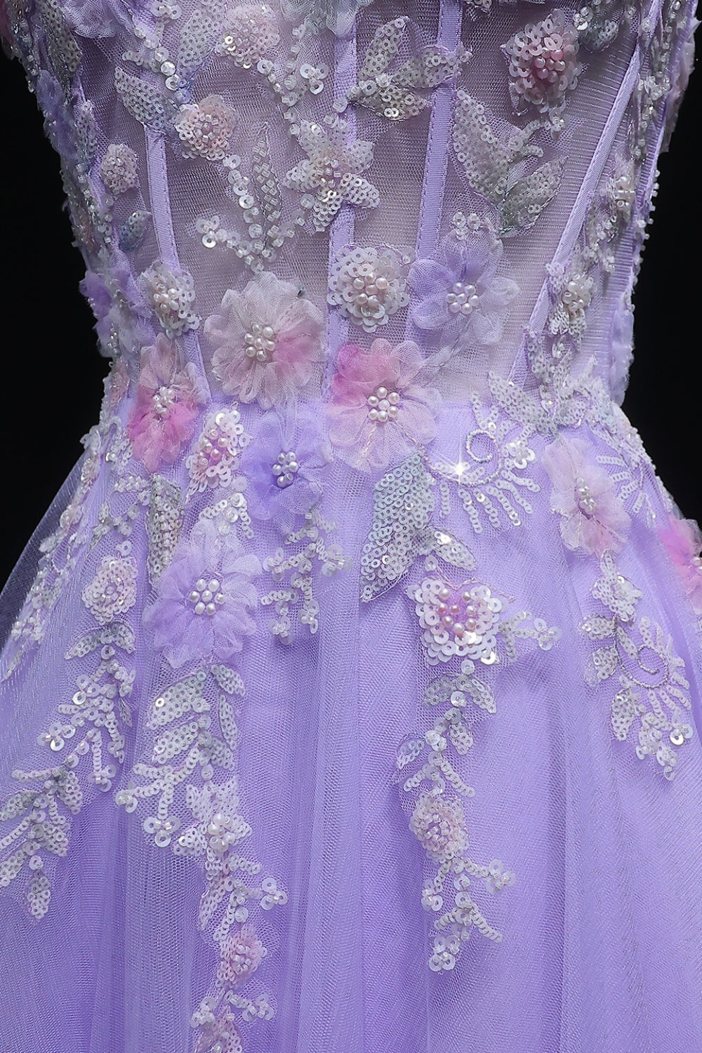 Lavender Tulle A-Line Spaghetti Strap Prom Dress with 3D Floral SH144 Sheer Fairy