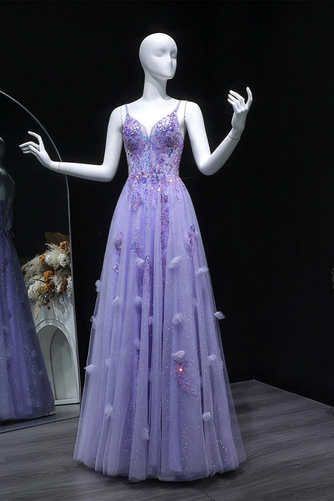 Lavender Lilac Tulle Ballgown 3D Skirt Prom Dress SH160 Sheer Fairy