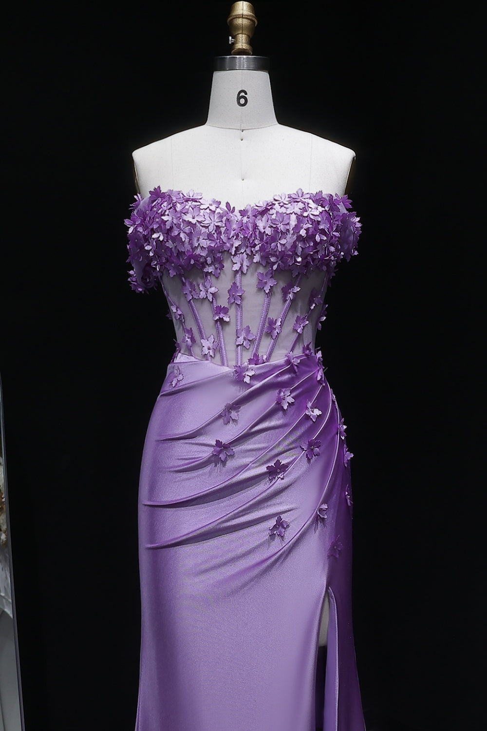 Purple Satin Mermaid Prom Dress with 3D Floral SH172 Sheer Fairy