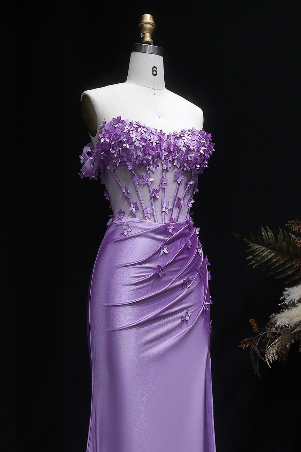 Purple Satin Mermaid Prom Dress with 3D Floral SH172 Sheer Fairy