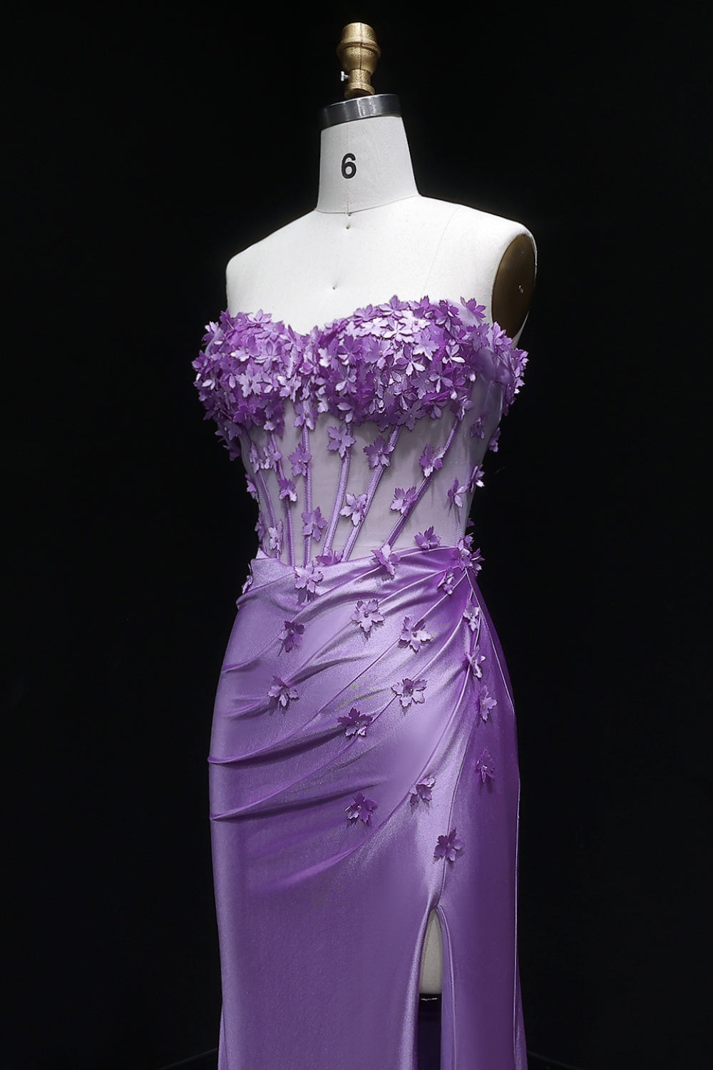 Purple Satin Mermaid Prom Dress with 3D Floral SH172 Sheer Fairy