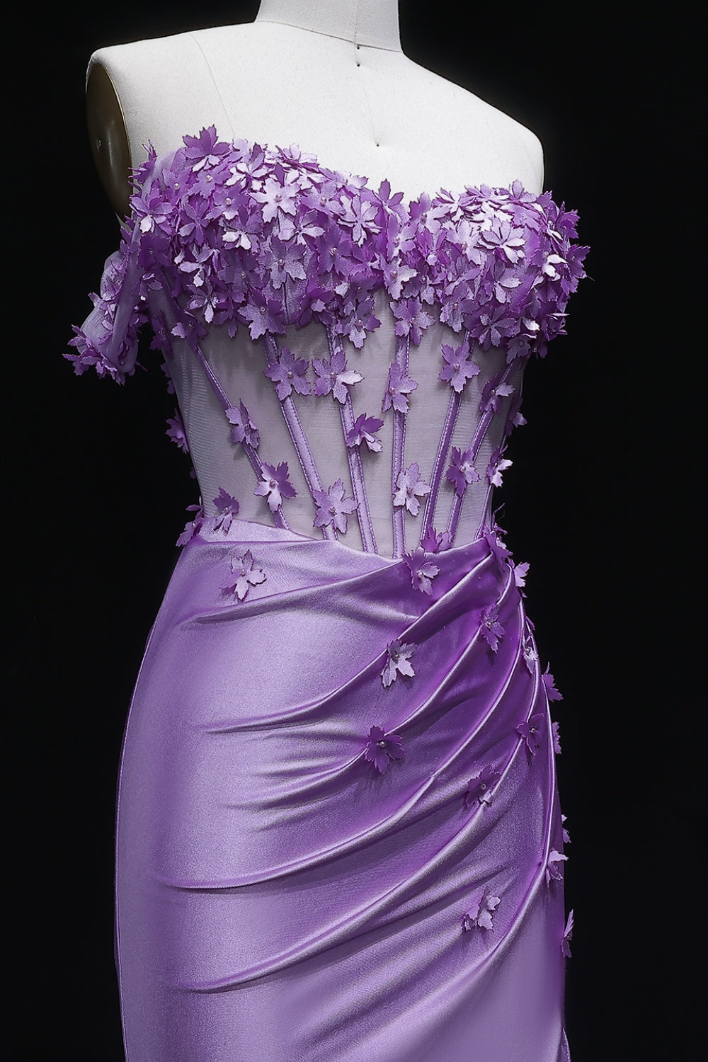 Purple Satin Mermaid Prom Dress with 3D Floral SH172 Sheer Fairy