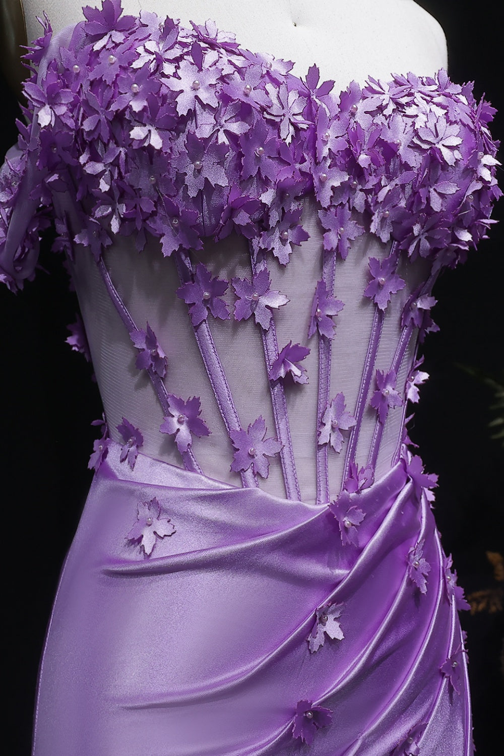 Purple Satin Mermaid Prom Dress with 3D Floral SH172 Sheer Fairy