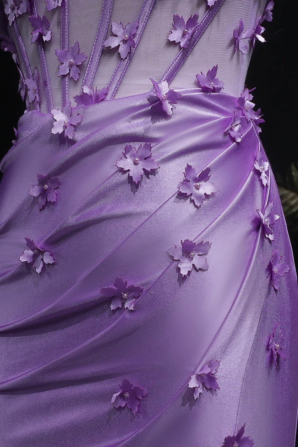 Purple Satin Mermaid Prom Dress with 3D Floral SH172 Sheer Fairy