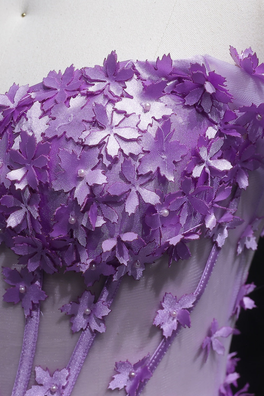 Purple Satin Mermaid Prom Dress with 3D Floral SH172 Sheer Fairy