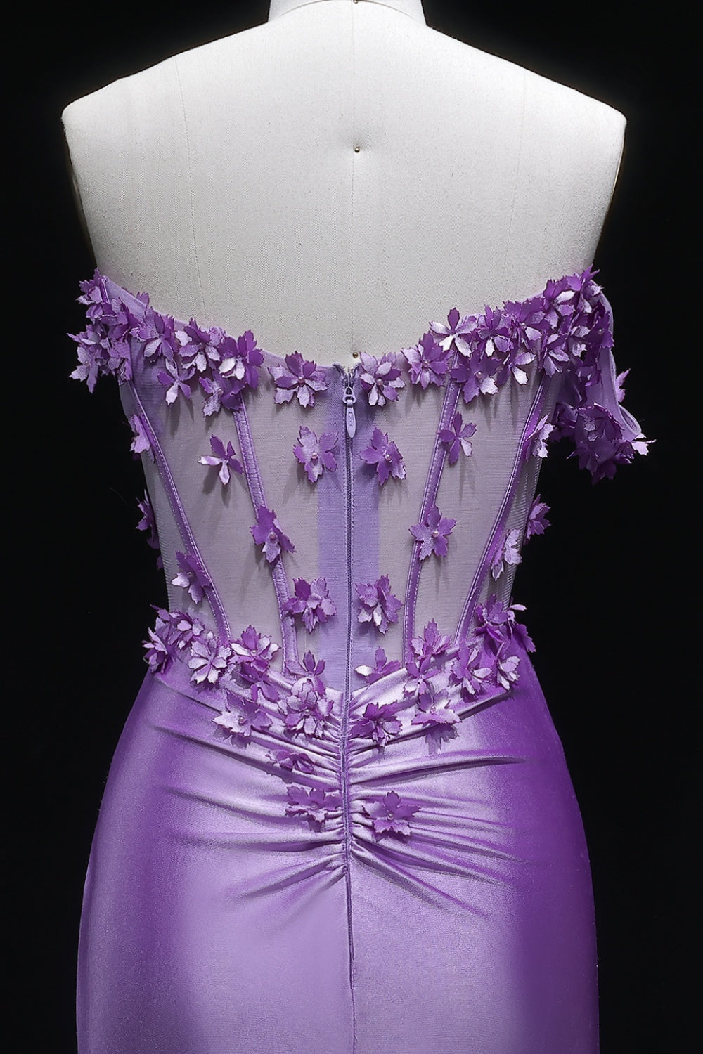Purple Satin Mermaid Prom Dress with 3D Floral SH172 Sheer Fairy