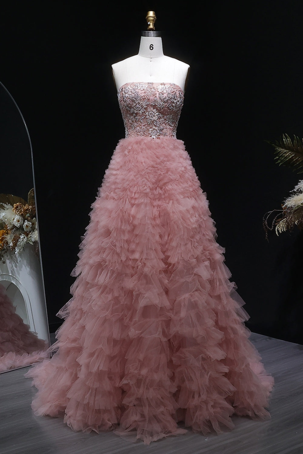 Blush Pink Off Shoulder Tulle Ballgown Prom Dress SH173 Sheer Fairy