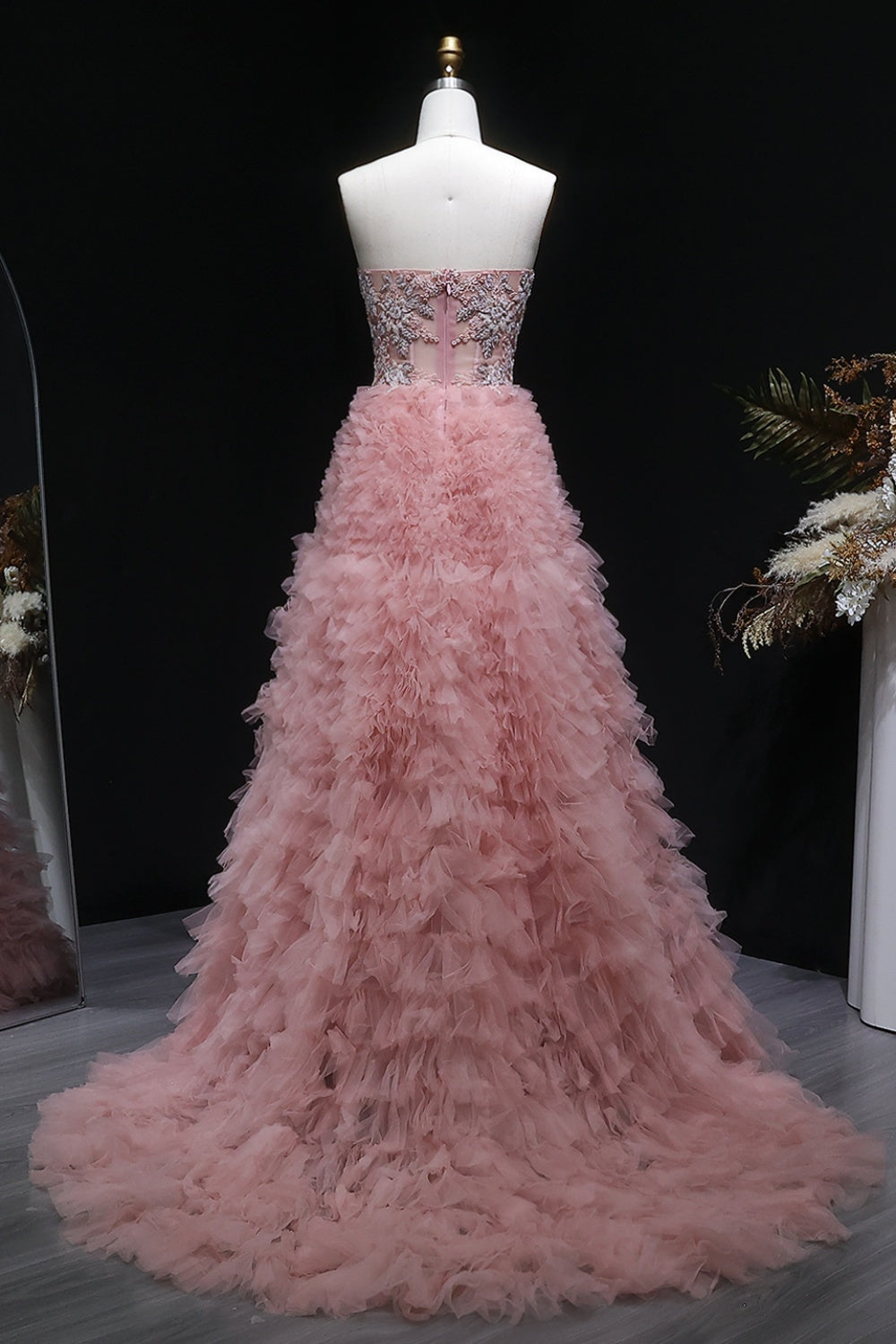 Blush Pink Off Shoulder Tulle Ballgown Prom Dress SH173 Sheer Fairy