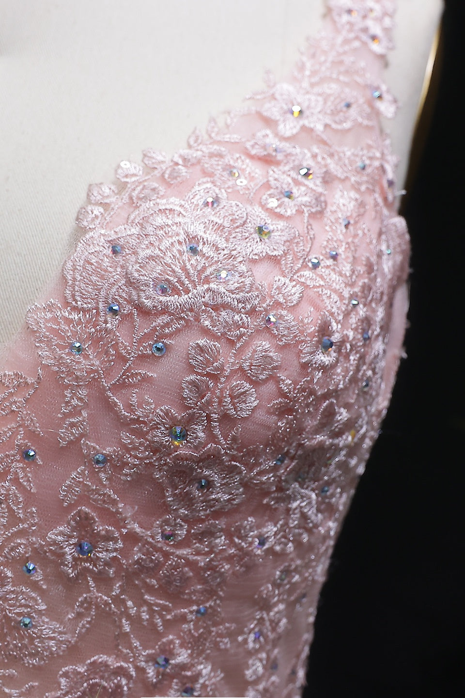 Blush Pink Tulle Deep V-Neck A-Line Prom Dress with Beaded Lace SH252 Sheer Fairy