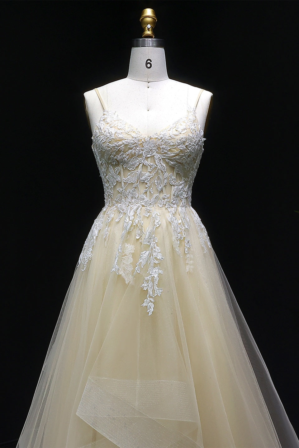 Ivory Tiered Ruffled Tulle Square Neck A-Line Prom Dress SH257 Sheer Fairy