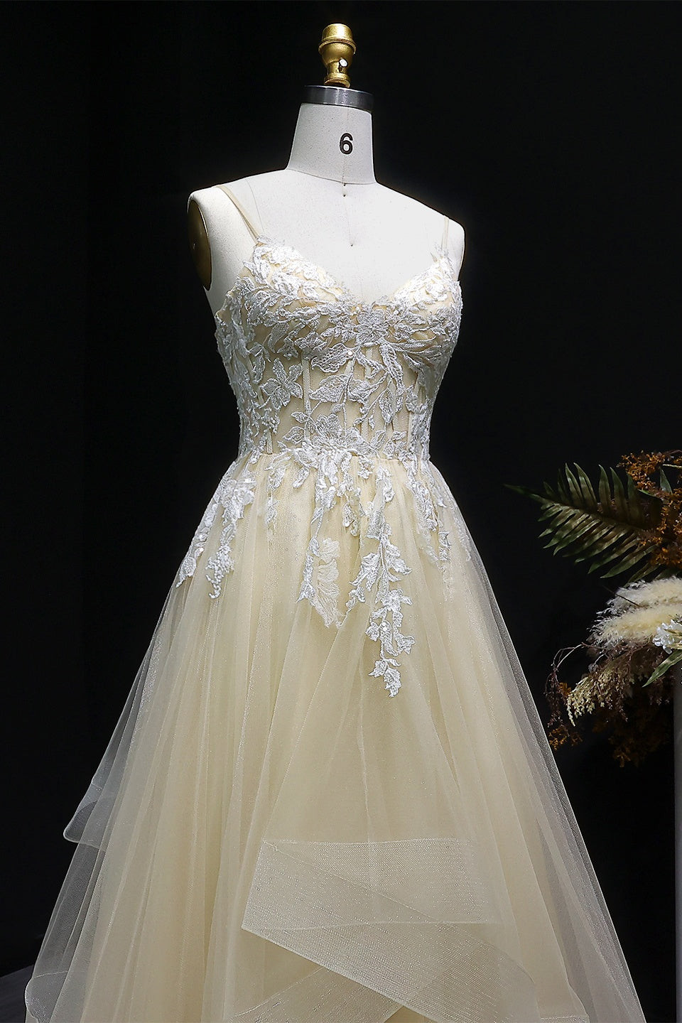 Ivory Tiered Ruffled Tulle Square Neck A-Line Prom Dress SH257 Sheer Fairy