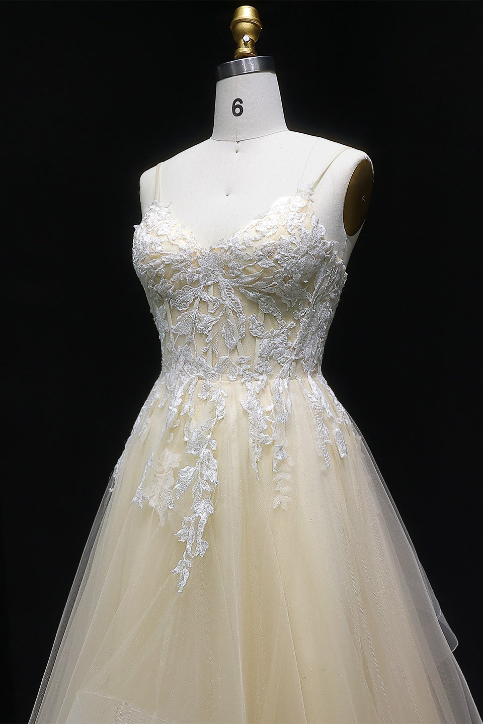 Ivory Tiered Ruffled Tulle Square Neck A-Line Prom Dress SH257 Sheer Fairy