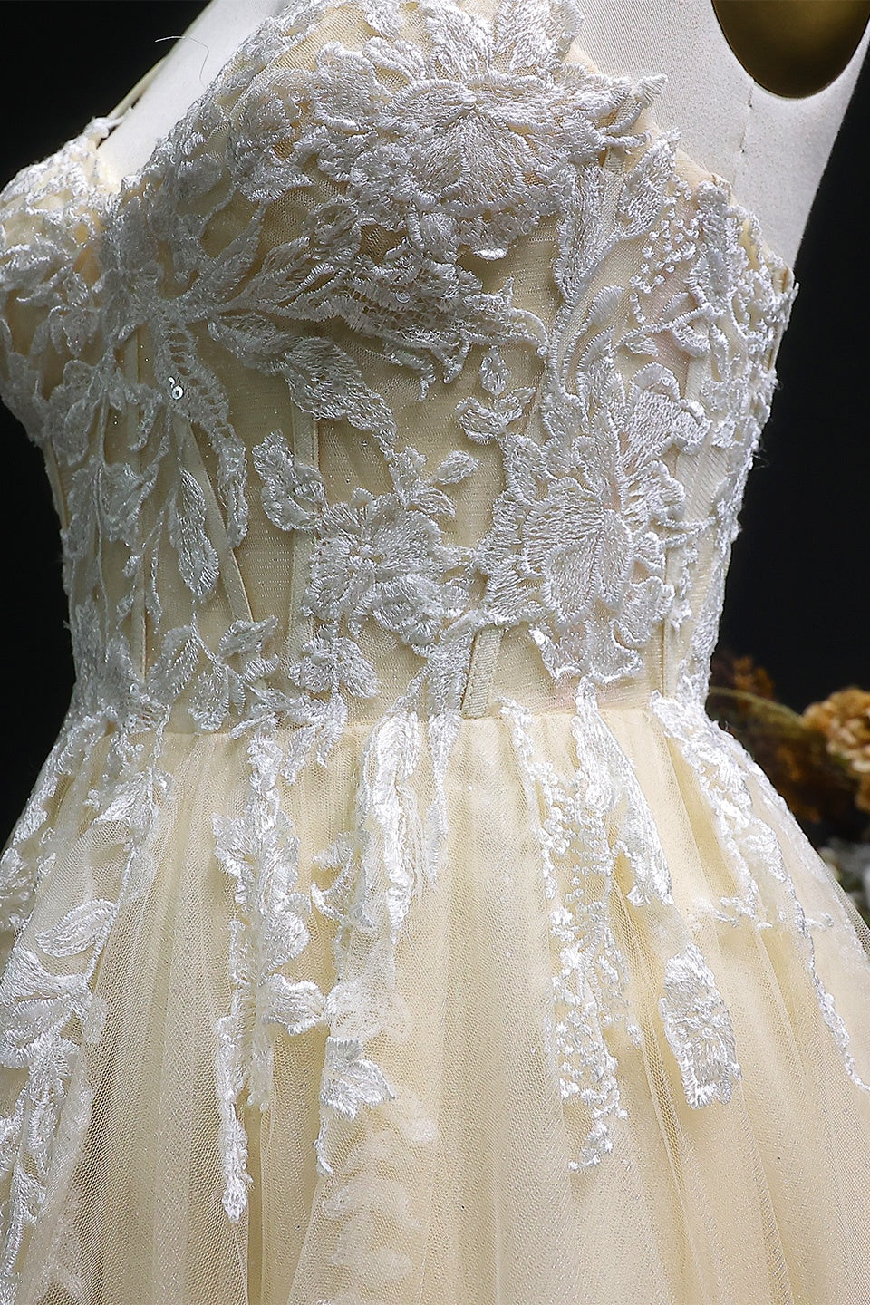 Ivory Tiered Ruffled Tulle Square Neck A-Line Prom Dress SH257 Sheer Fairy