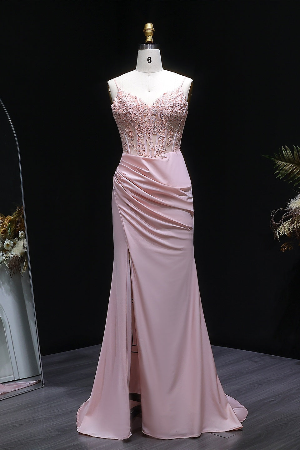 Pink Satin Mermaid Prom Dress with Beaded Lace Bodice SH261 Sheer Fairy