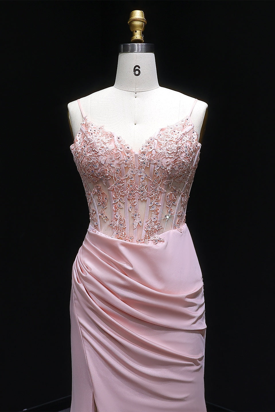 Pink Satin Mermaid Prom Dress with Beaded Lace Bodice SH261 Sheer Fairy