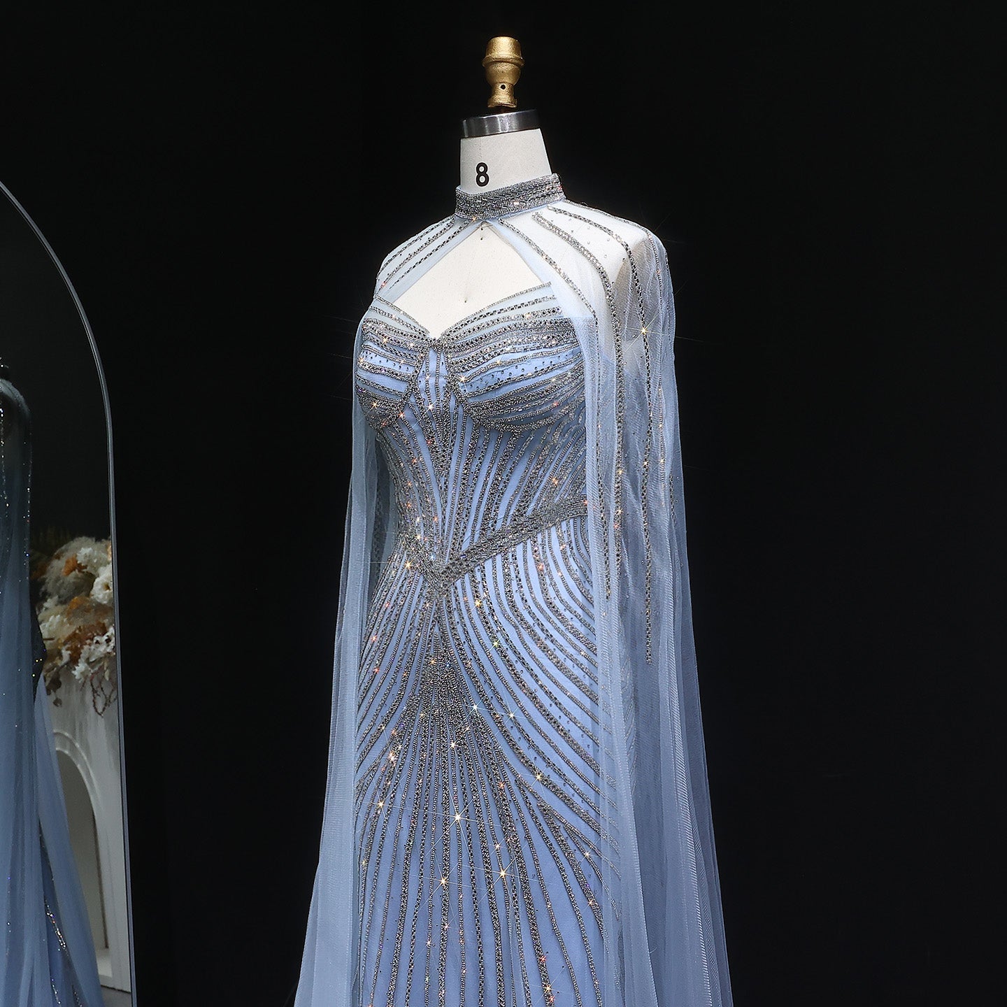 Glamorous Champagne Beaded Prom Dress with Cape Effect and Keyhole Neck SH309 Sheer Fairy