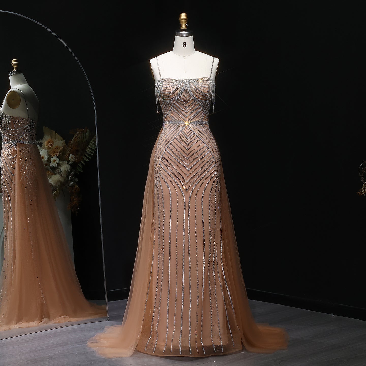 Romantic Spaghetti Strap Beaded A-Line Prom Dress with Fringe Accents SH310 Sheer Fairy