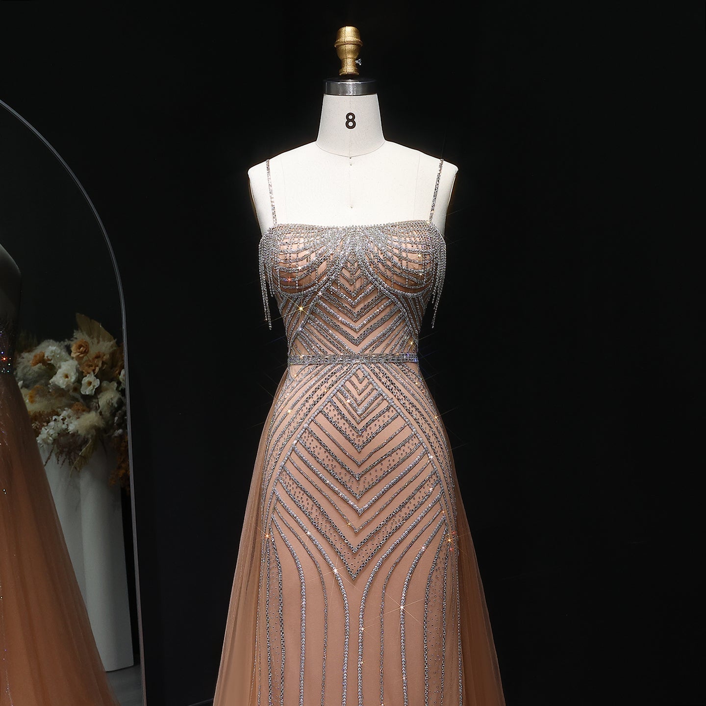 Romantic Spaghetti Strap Beaded A-Line Prom Dress with Fringe Accents SH310 Sheer Fairy