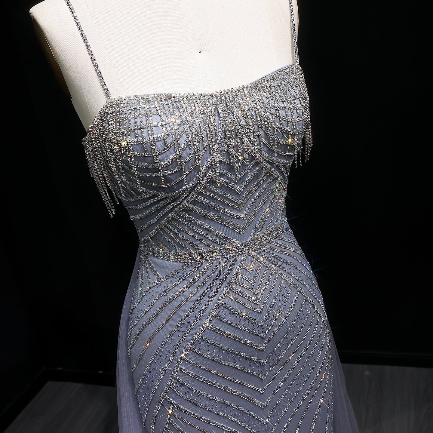 Romantic Spaghetti Strap Beaded A-Line Prom Dress with Fringe Accents SH310 Sheer Fairy