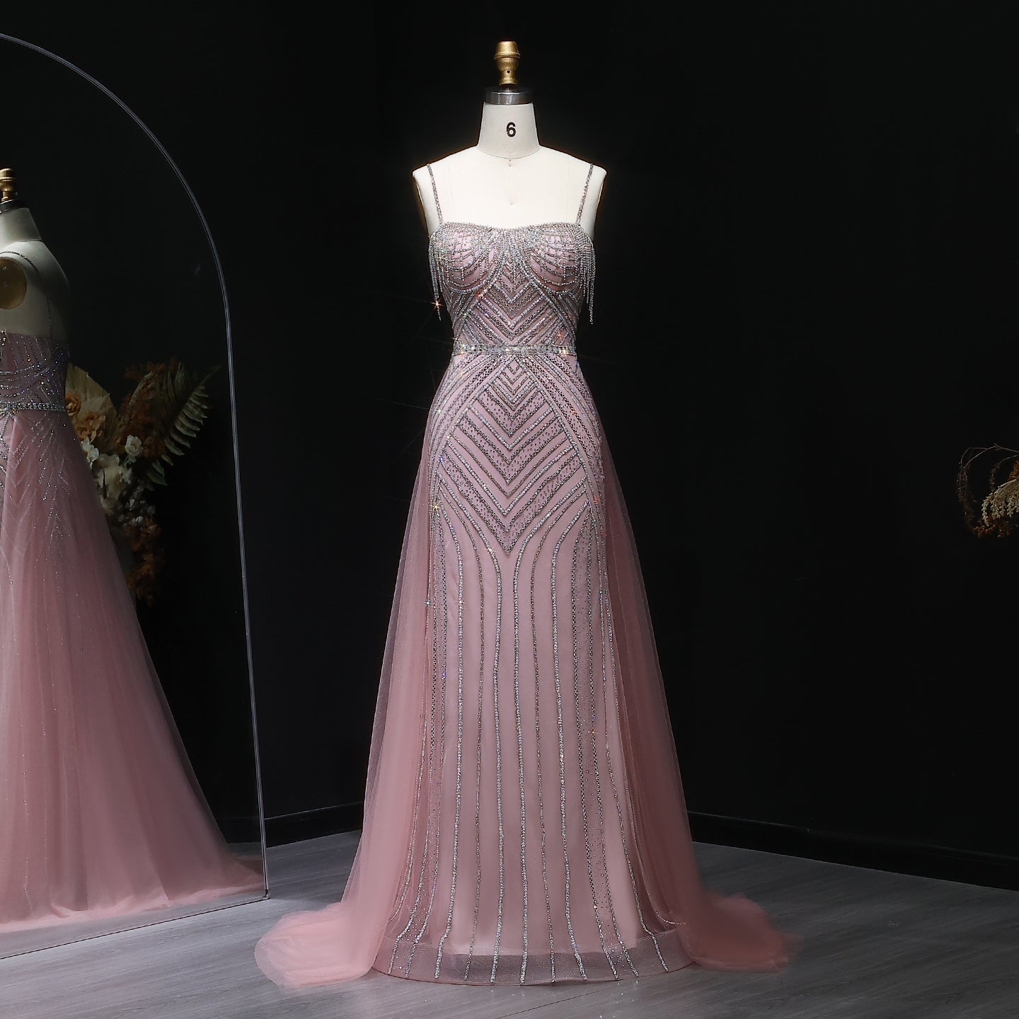 Romantic Spaghetti Strap Beaded A-Line Prom Dress with Fringe Accents SH310 Sheer Fairy