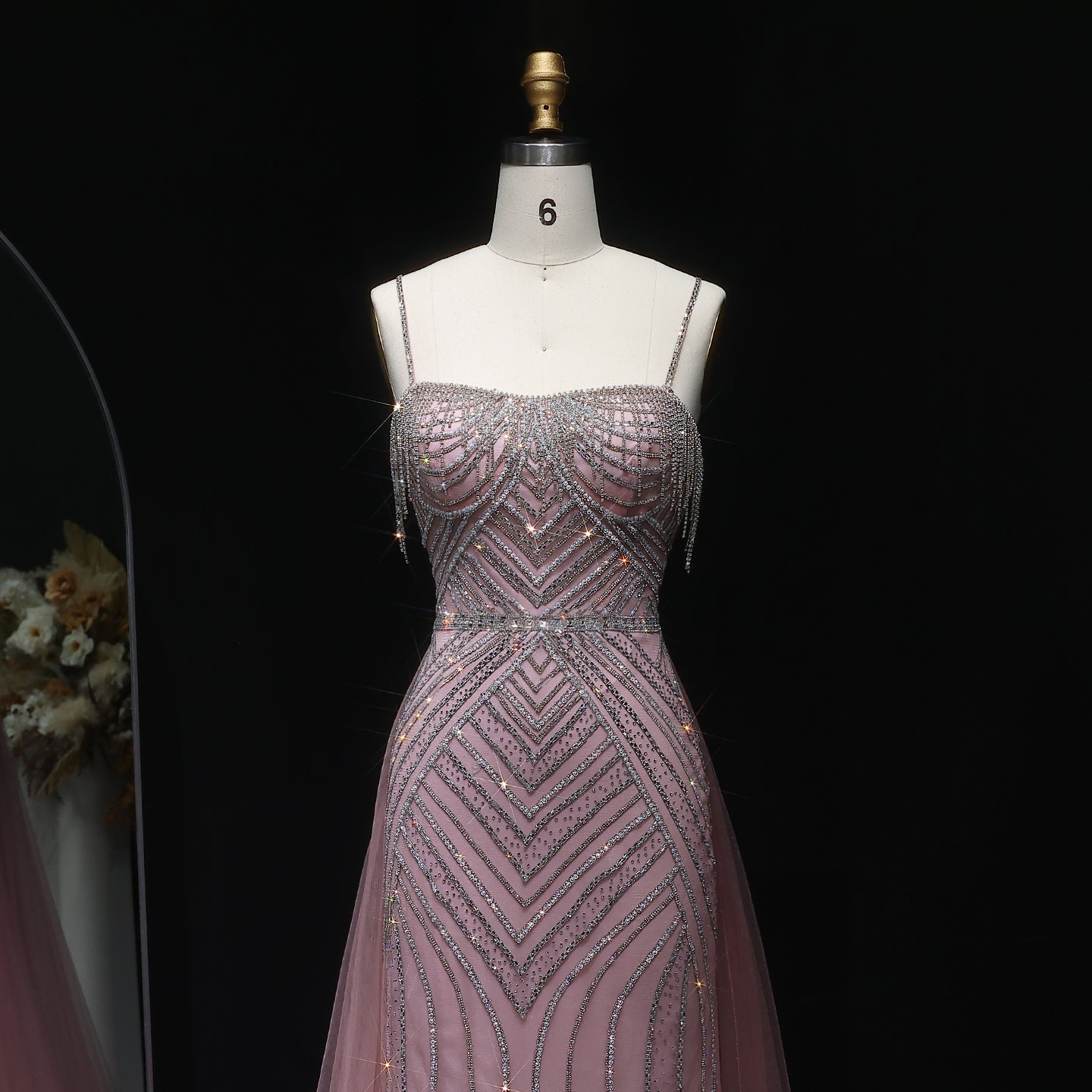 Romantic Spaghetti Strap Beaded A-Line Prom Dress with Fringe Accents SH310 Sheer Fairy