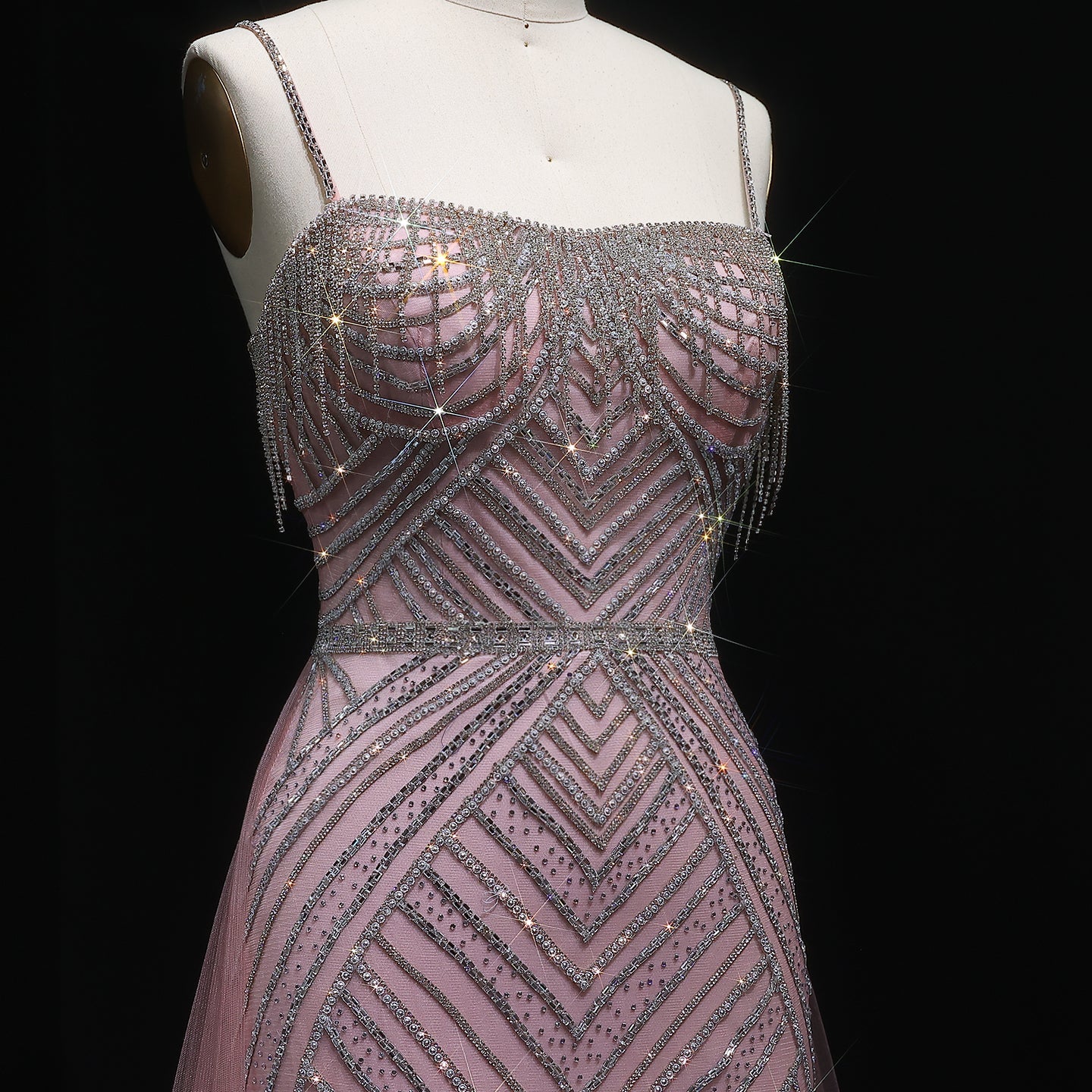 Romantic Spaghetti Strap Beaded A-Line Prom Dress with Fringe Accents SH310 Sheer Fairy