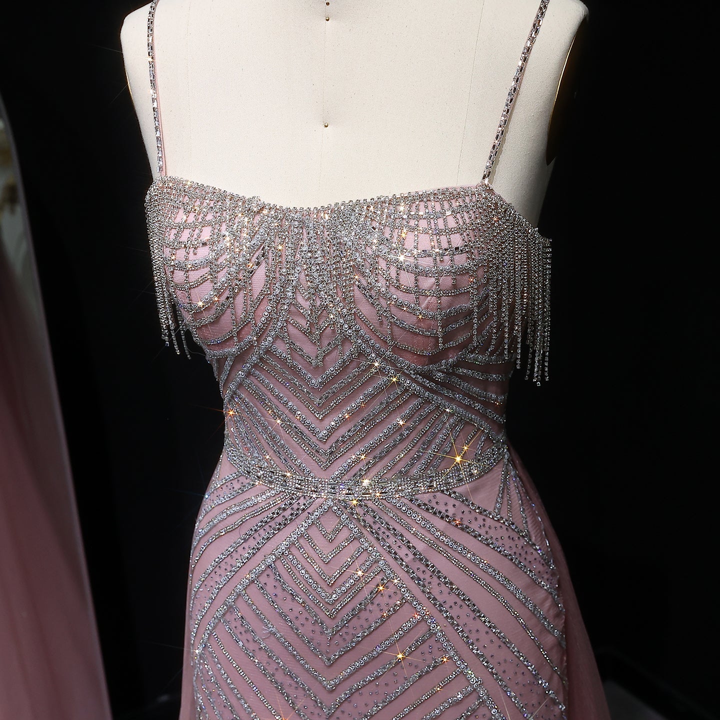 Romantic Spaghetti Strap Beaded A-Line Prom Dress with Fringe Accents SH310 Sheer Fairy