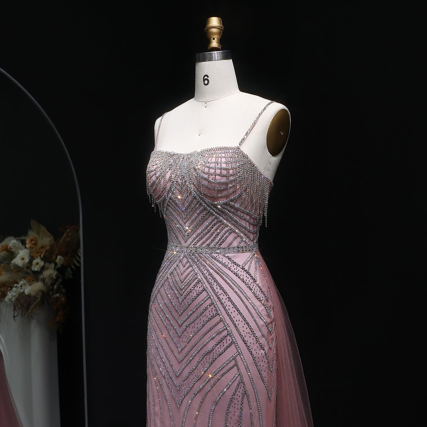 Romantic Spaghetti Strap Beaded A-Line Prom Dress with Fringe Accents SH310 Sheer Fairy