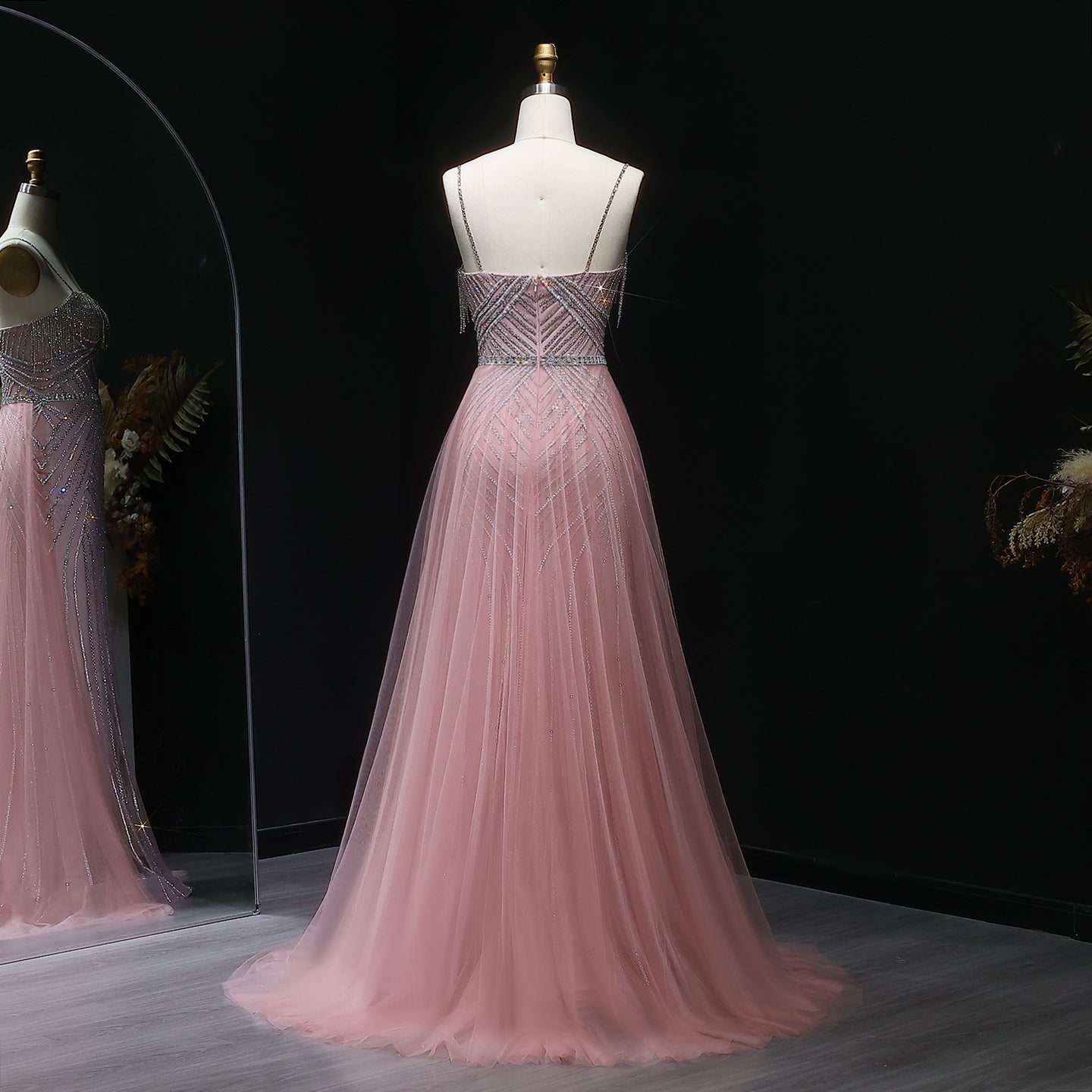 Romantic Spaghetti Strap Beaded A-Line Prom Dress with Fringe Accents SH310 Sheer Fairy