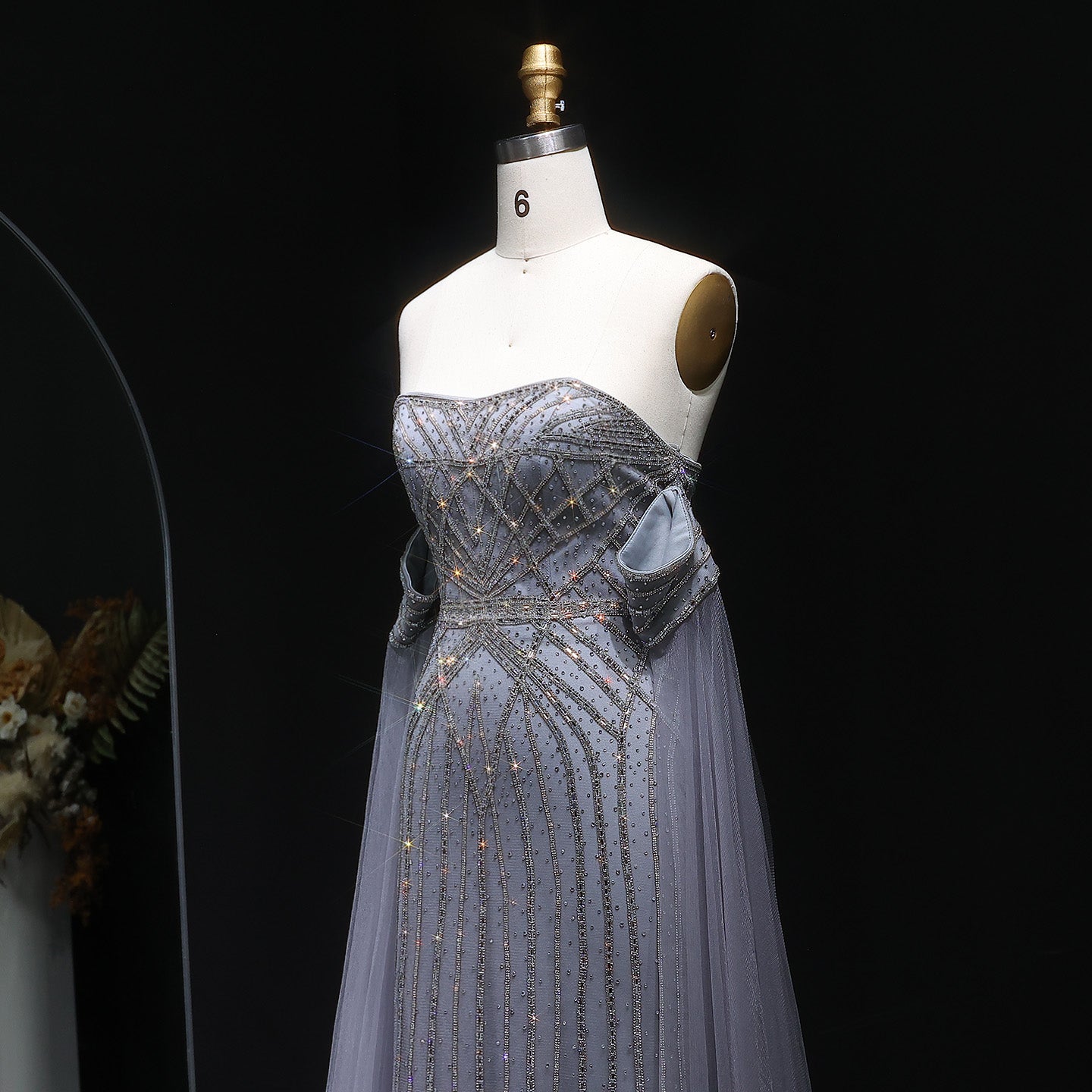 Elegant Strapless Beaded Mermaid Prom Dress with Detachable Tulle Cape Sleeves SH311 Sheer Fairy