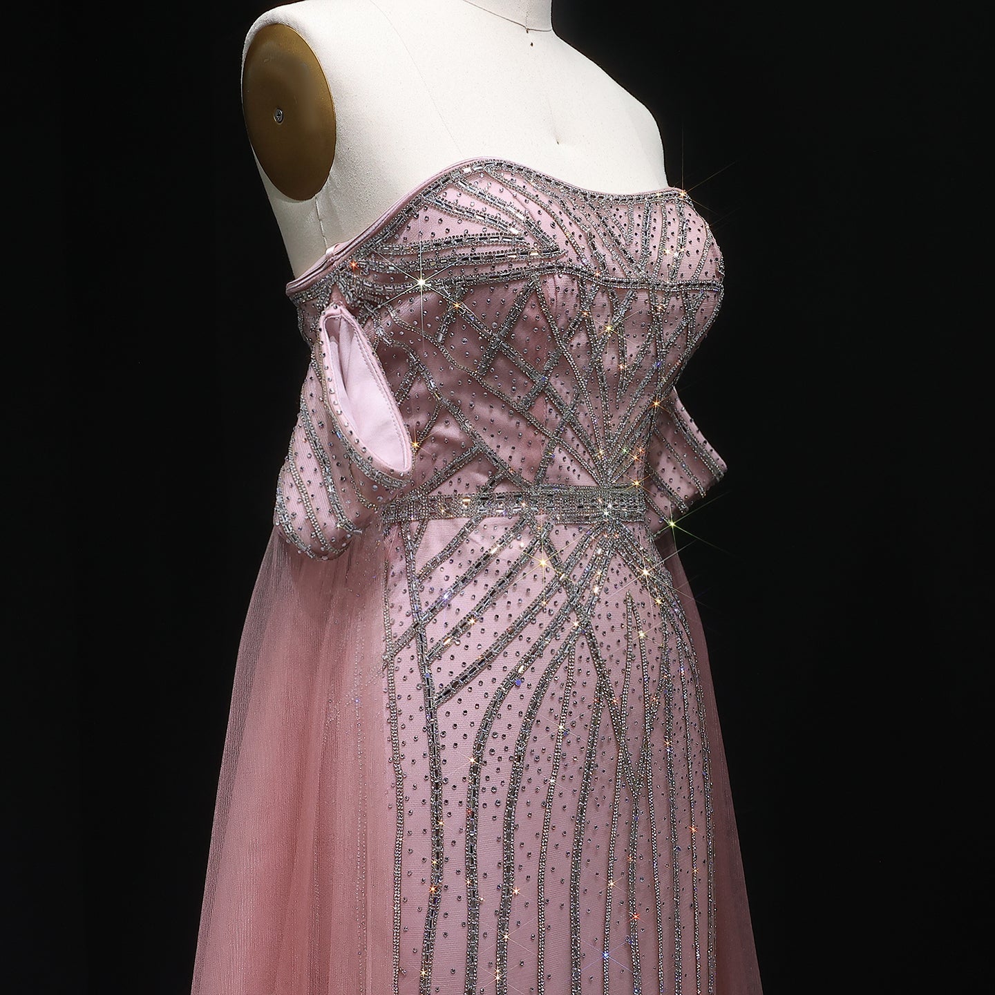 Elegant Strapless Beaded Mermaid Prom Dress with Detachable Tulle Cape Sleeves SH311 Sheer Fairy
