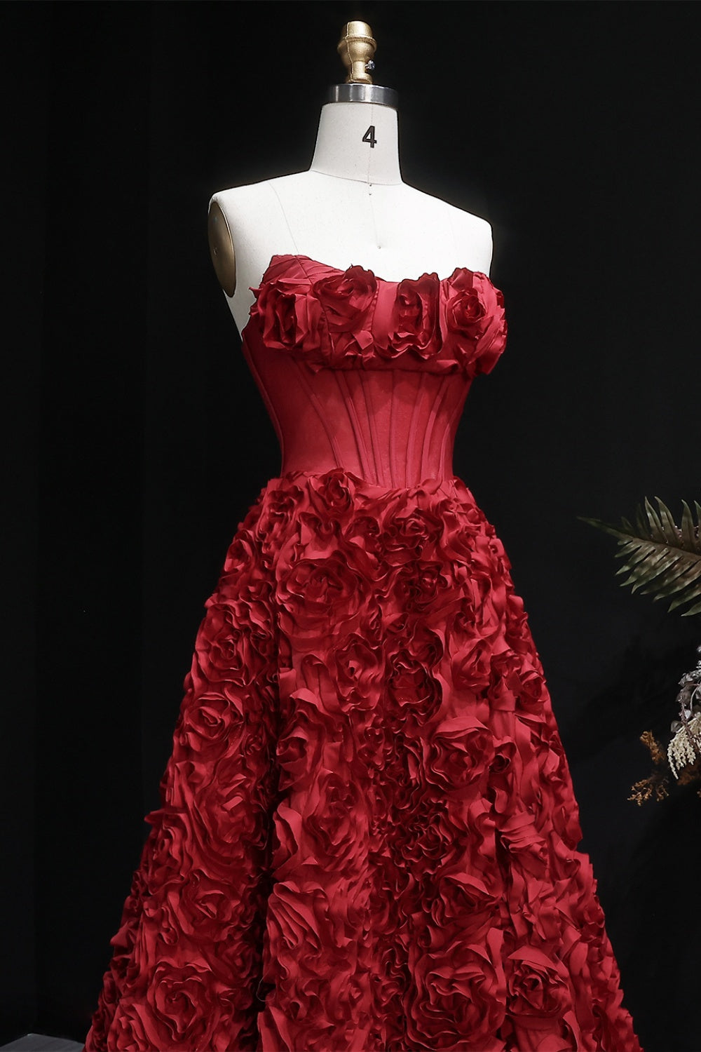 Luxury 3D Flowers Black Strapless Evening Dress with Slit SH325 Sheer Fairy