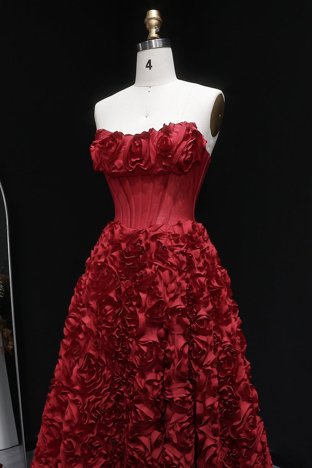 Luxury 3D Flowers Black Strapless Evening Dress with Slit SH325 Sheer Fairy