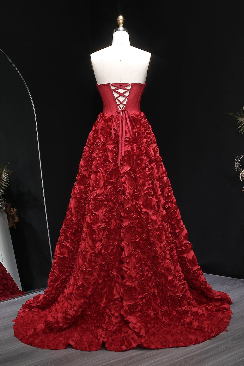 Luxury 3D Flowers Black Strapless Evening Dress with Slit SH325 Sheer Fairy