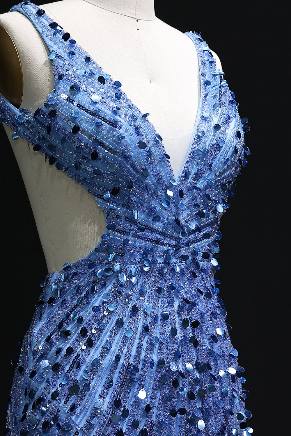 All-Sequined Deep V-Neck Mermaid Prom Dress SH351 Sheer Fairy