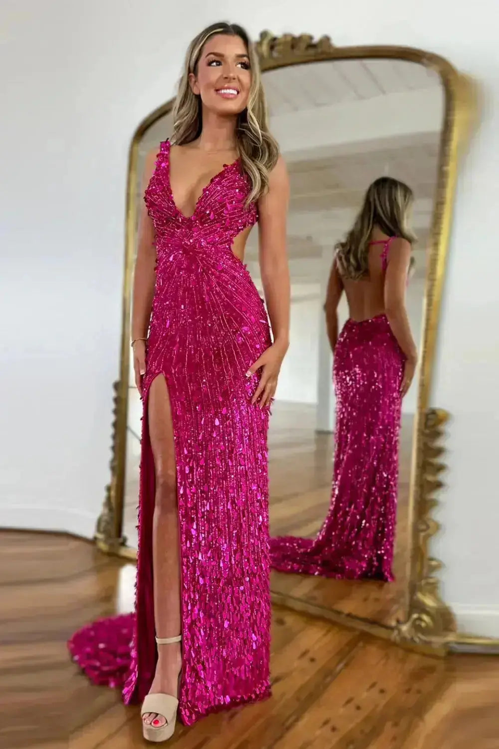 Crimson Red Sequin Strapless Sweetheart Mermaid Prom Dress SH351 Sheer Fairy