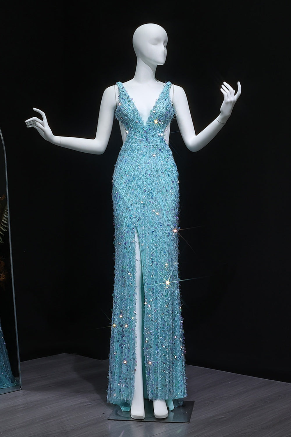 All-Sequined Deep V-Neck Mermaid Prom Dress SH351 Sheer Fairy