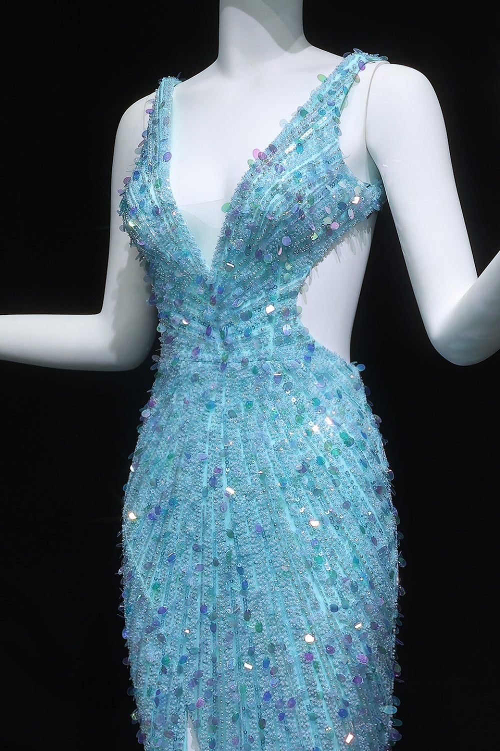 All-Sequined Deep V-Neck Mermaid Prom Dress SH351 Sheer Fairy