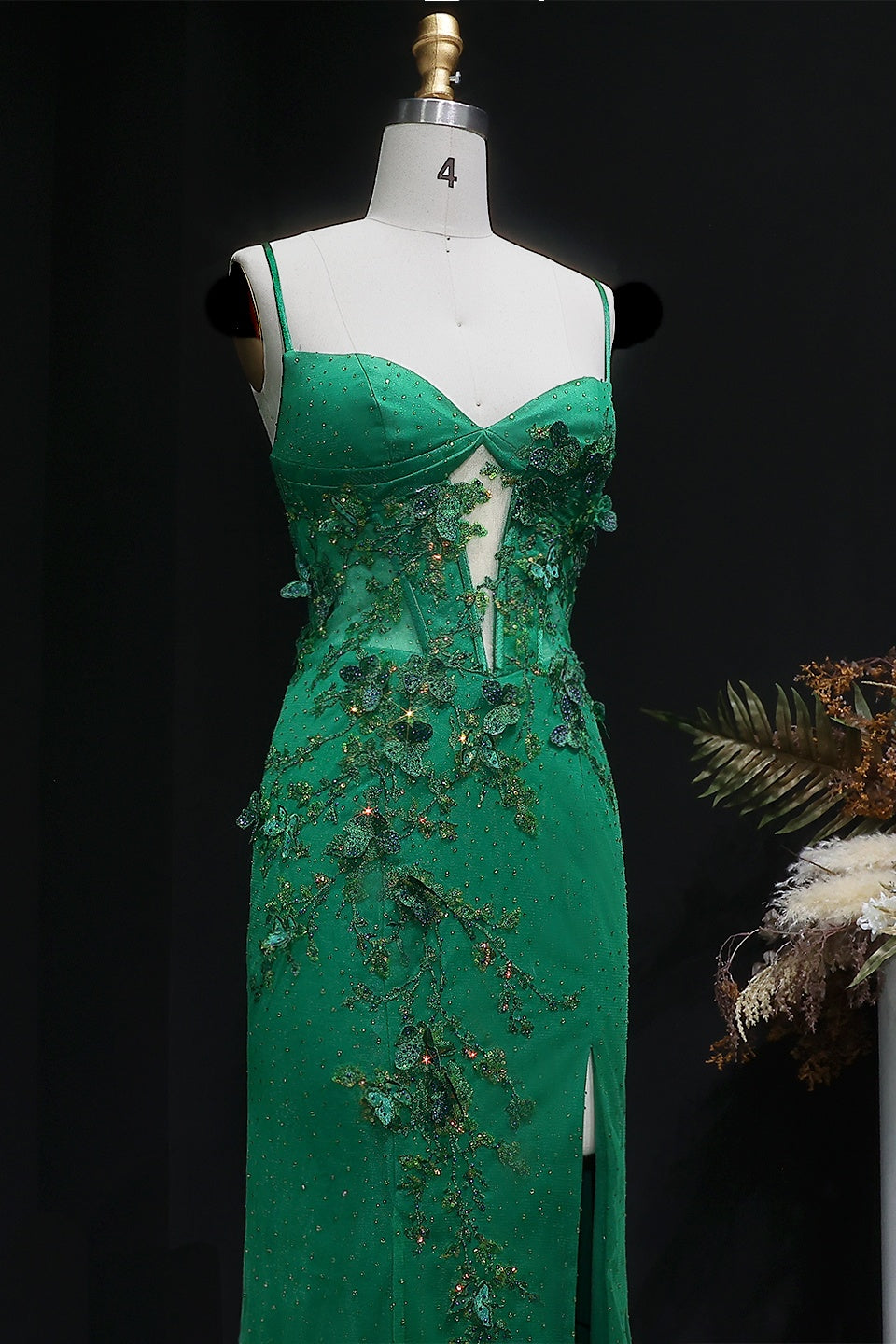 Emerald Green Glitter Tulle Mermaid Prom Dress with Cross-Strap Back SH381 Sheer Fairy