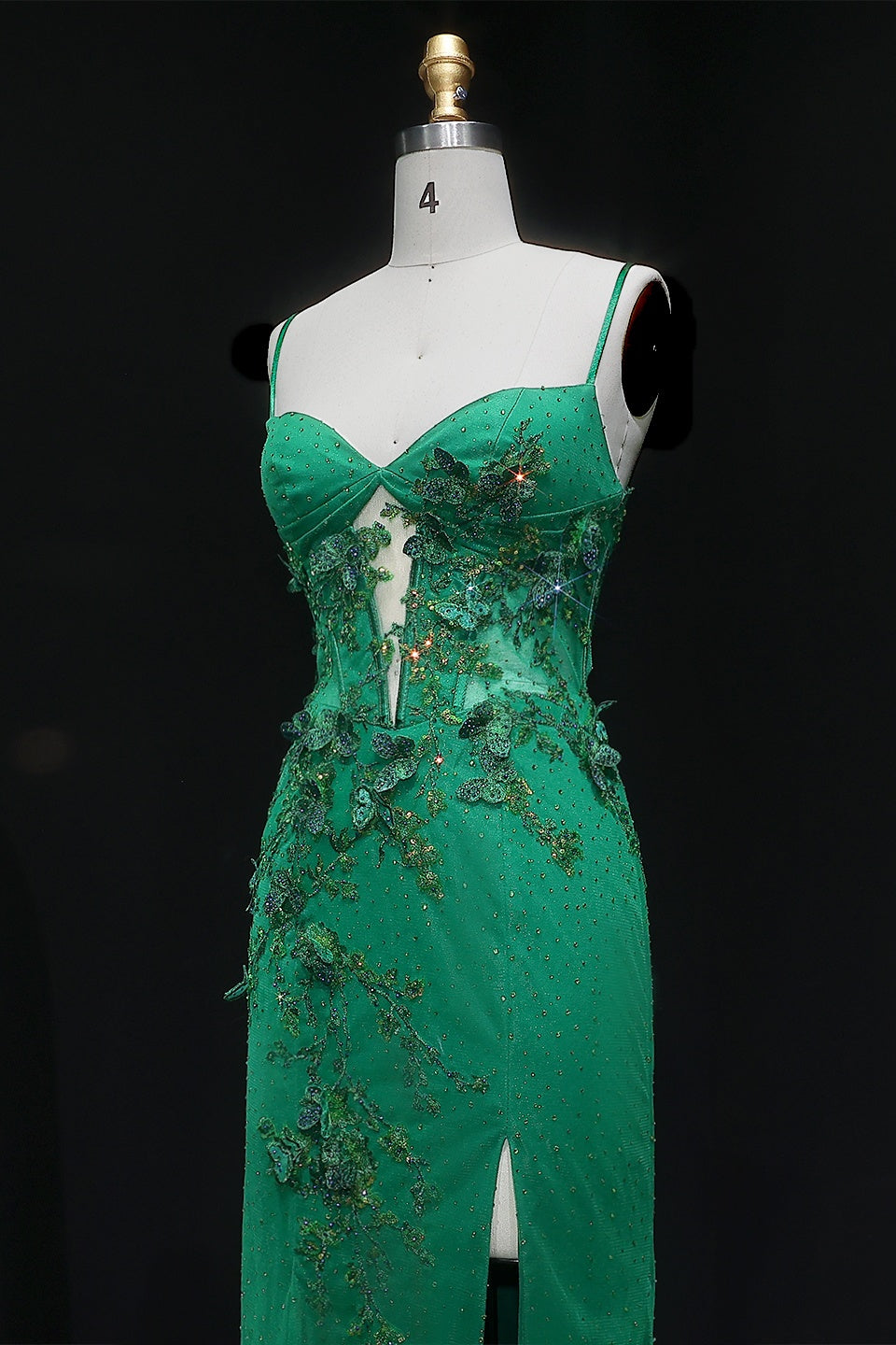 Emerald Green Glitter Tulle Mermaid Prom Dress with Cross-Strap Back SH381 Sheer Fairy