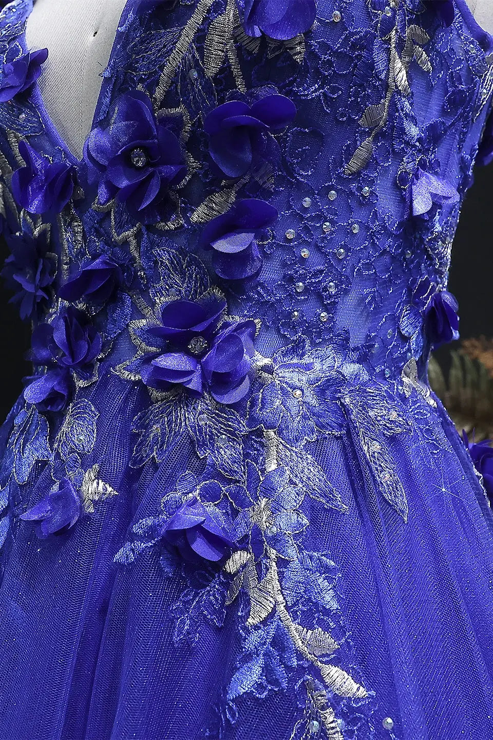 Royal Blue A-Line 3D Beaded Lace Floral Prom Dress SH383 SHEER FAIRY Royal Blue A-Line 3D Beaded Lace Floral Prom Dress SH383 SHEER FAIRY