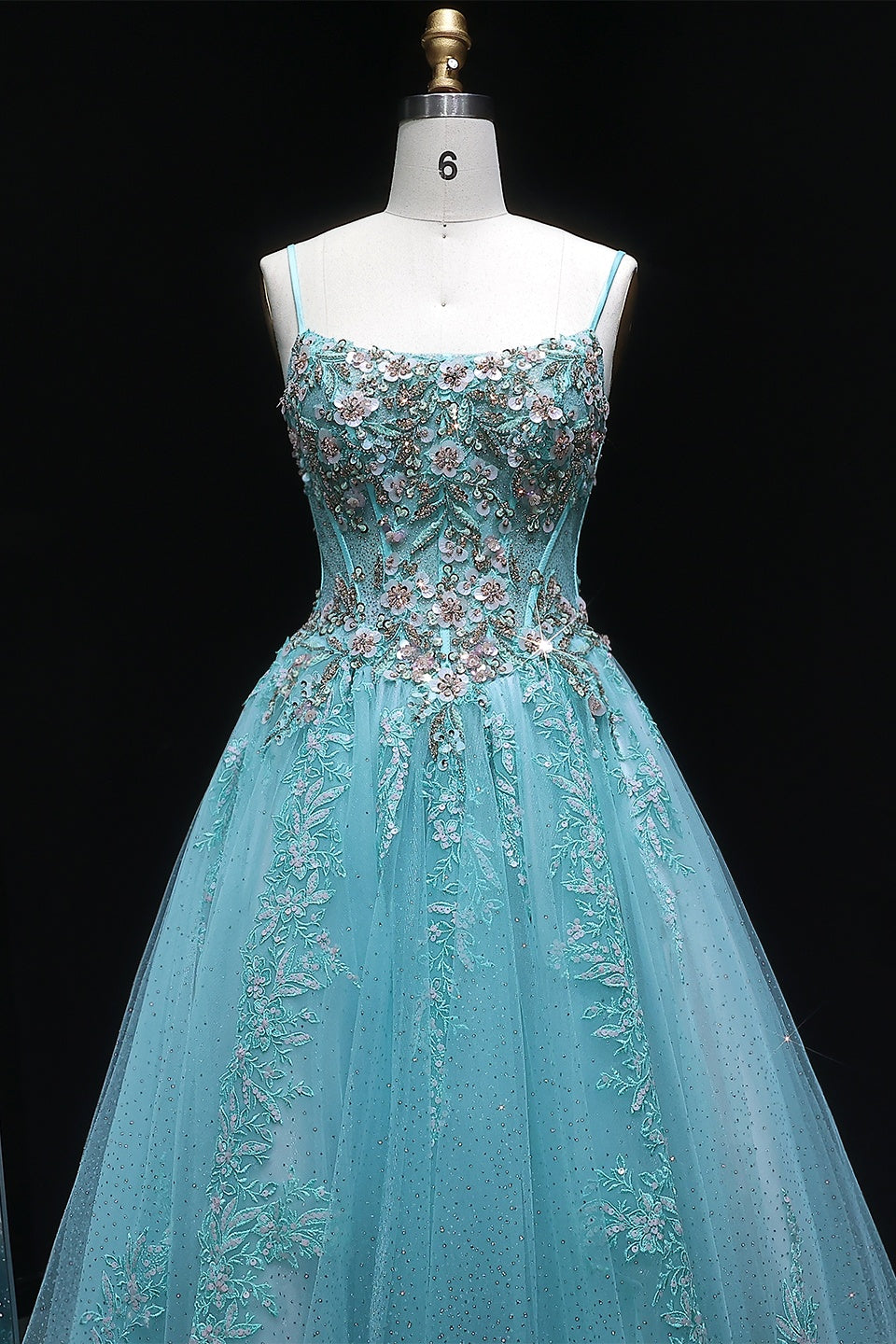 Mint Green Beaded Floral Tulle Ballgown Prom Dress SH385 Sheer Fairy